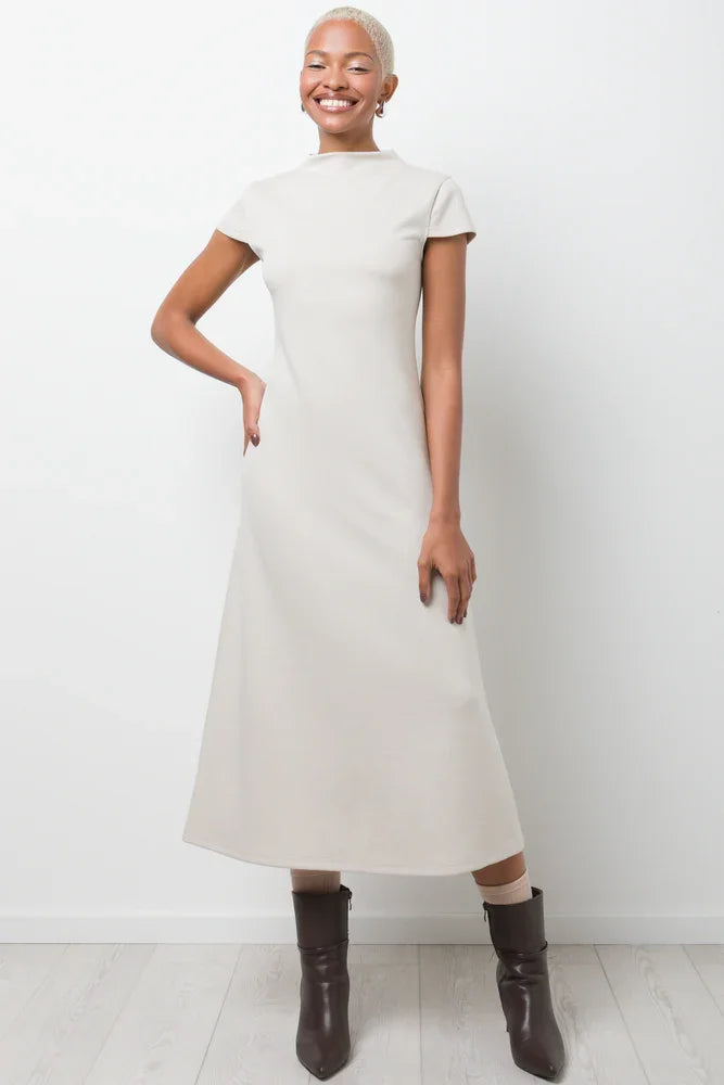 Cap Sleeve Fit And Flare Dress Natural