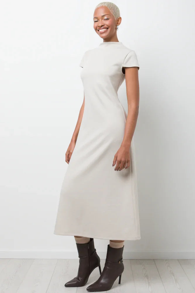 Cap Sleeve Fit And Flare Dress Natural (1)