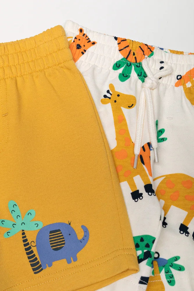 2 Pack Animal Shorts Yellow And Cream