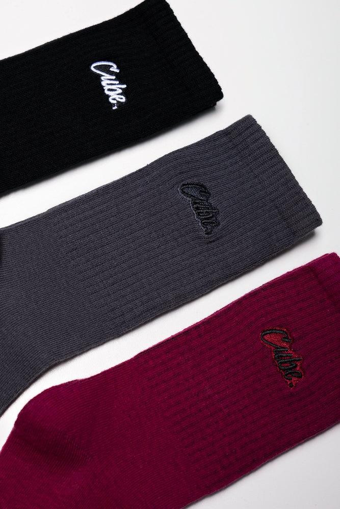 3 Pack Socks Black, Grey And Burgundy