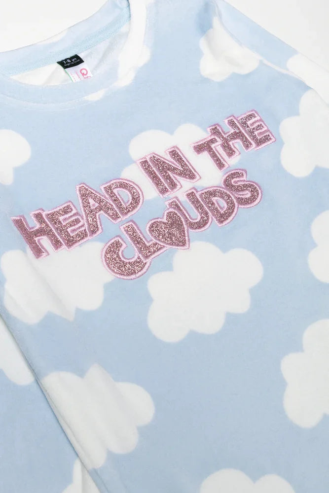 Head In The Cloud Fleece Pyjama Set Blue