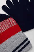 2 Piece Striped Beanie Set Red (1)
