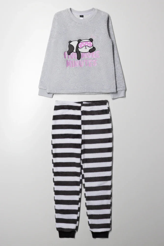 Five More Minutes Fleece Pyjama Set Grey