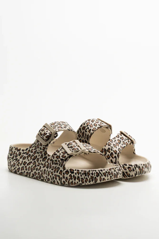 Animal Double Buckle Slides Natural