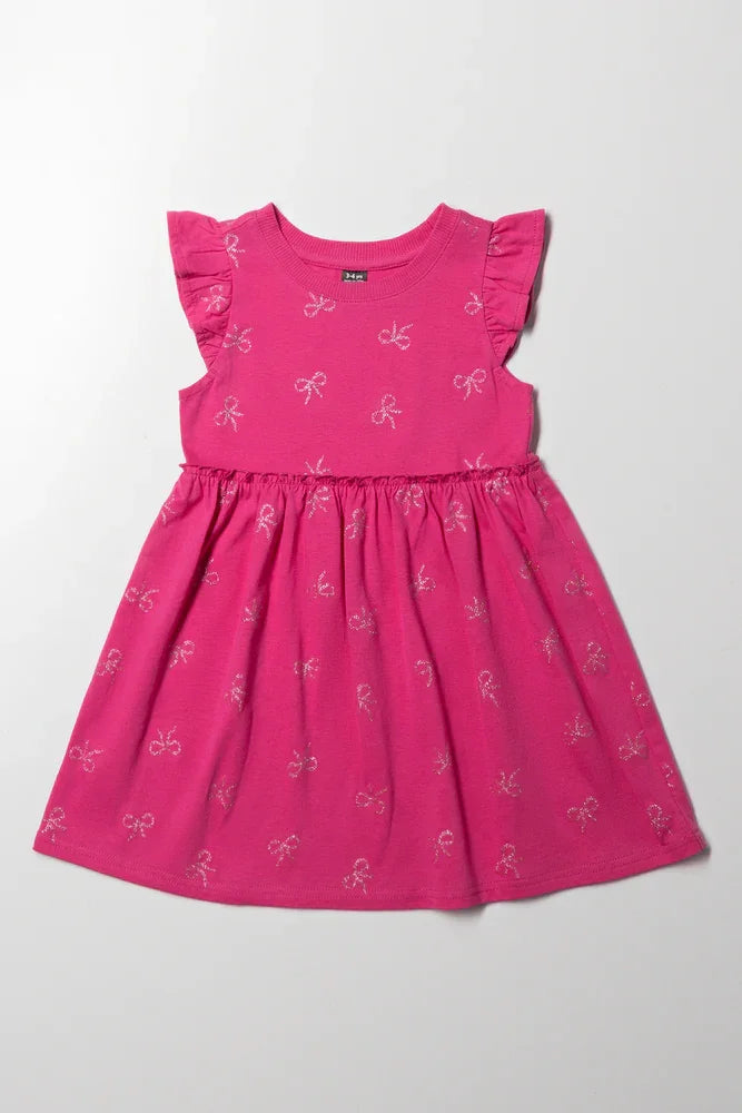 Bow Flutter Sleeve Dress Pink