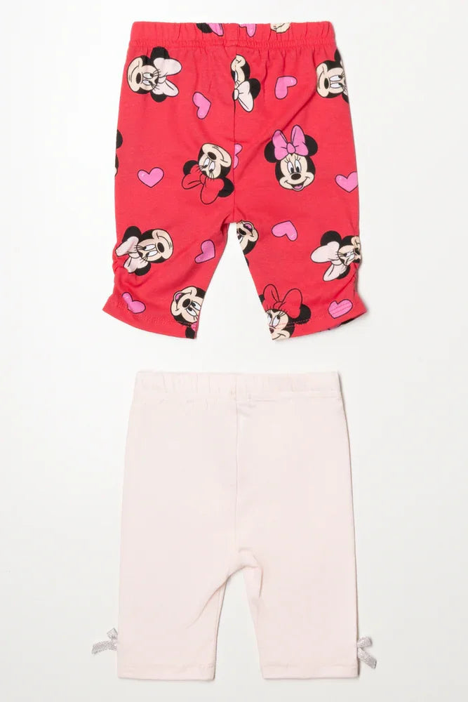 Minnie Mouse And Friends 2 Pack Cropped Leggings Red And Light Pink
