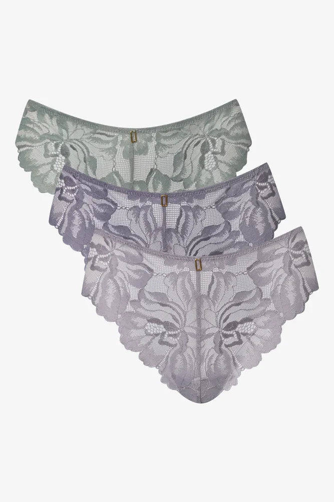 3 Pack Lace Thongs Lilac And Light Green