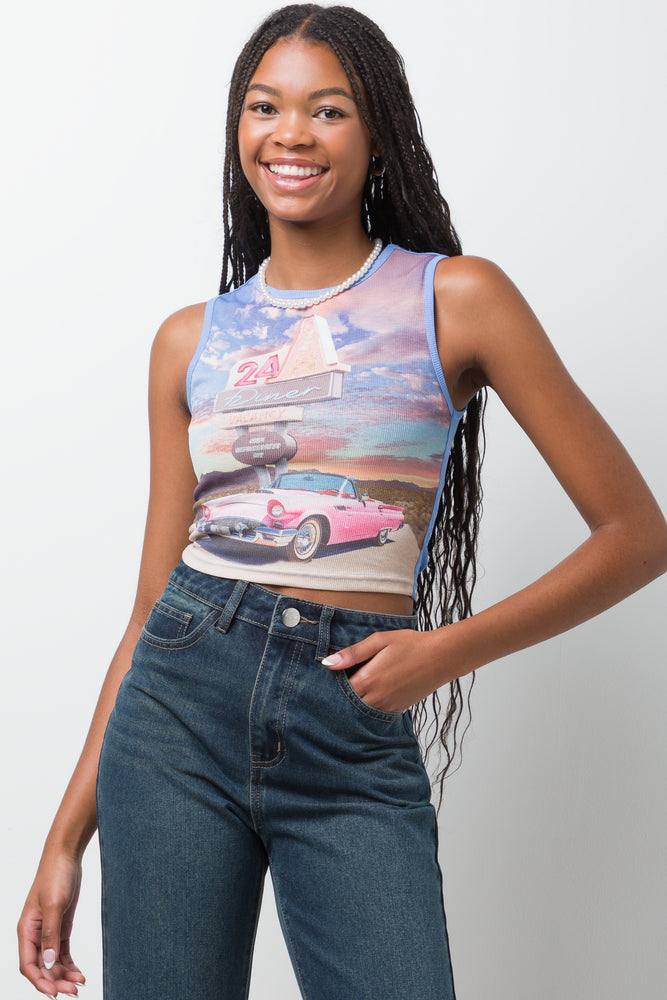 Mesh Sleeveless Top Blue