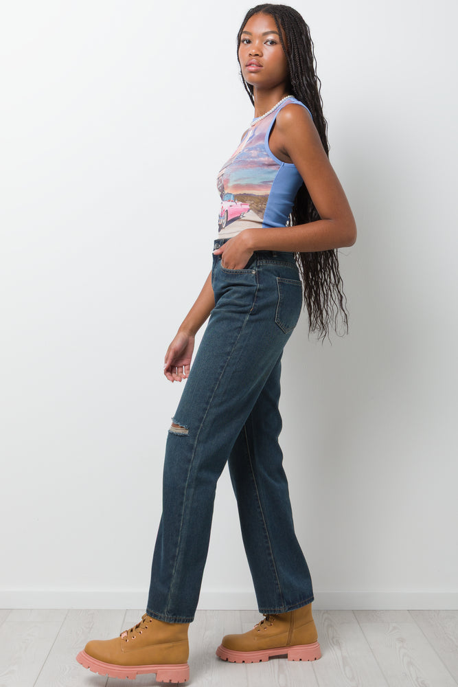 Mesh Sleeveless Top Blue