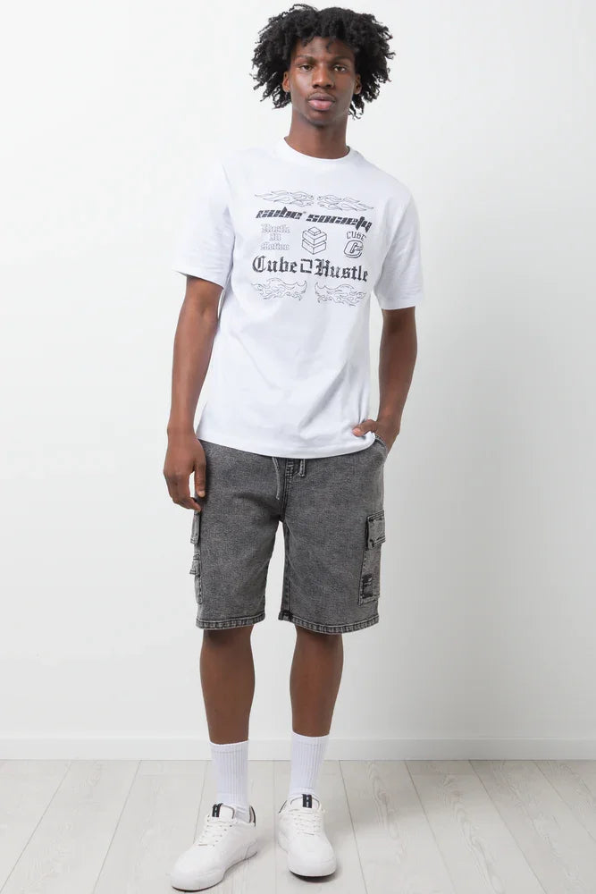 Cargo Denim Shorts Charcoal