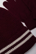 Stripe Beanie And Gloves Set Burgundy (1)