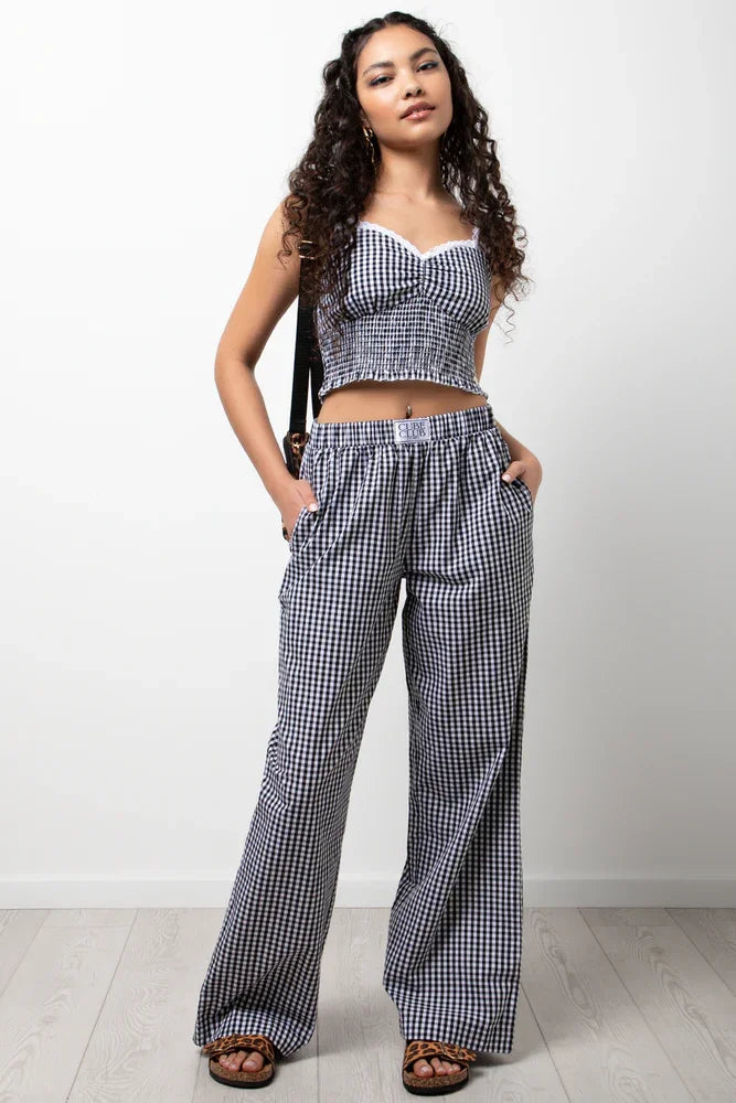 Check Pull On Pants Black And White