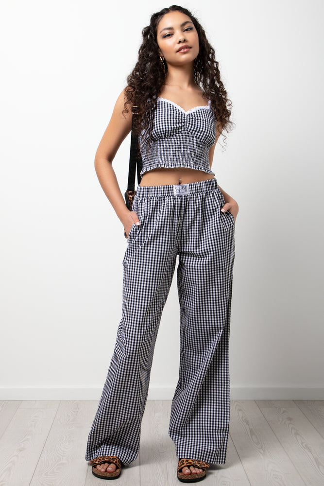 Check Pull On Pants Black And White