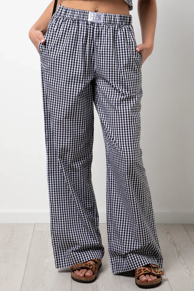 Check Pull On Pants Black And White
