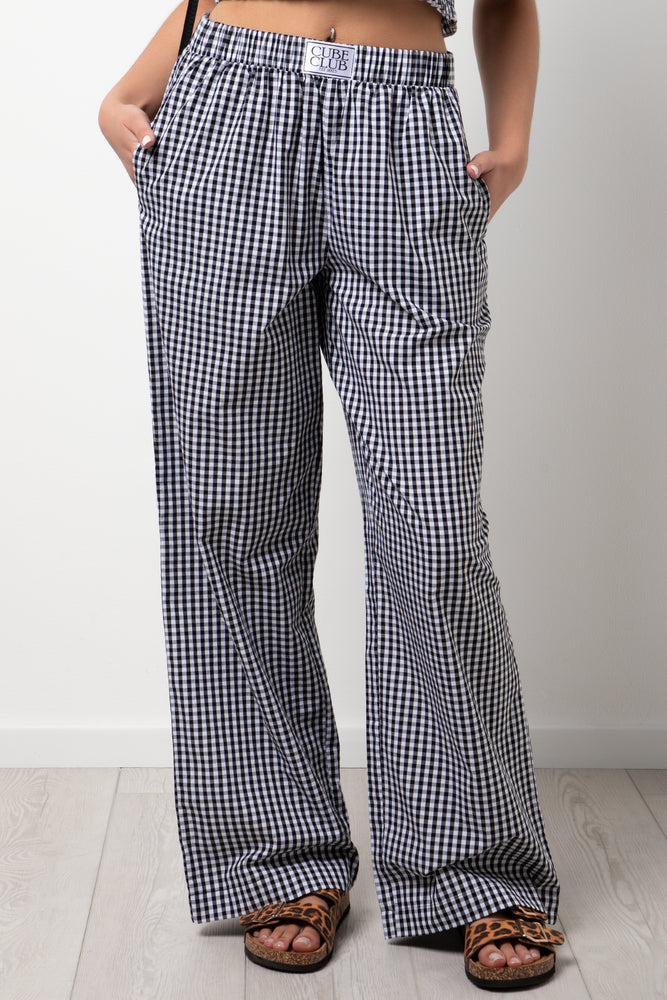 Check Pull On Pants Black And White