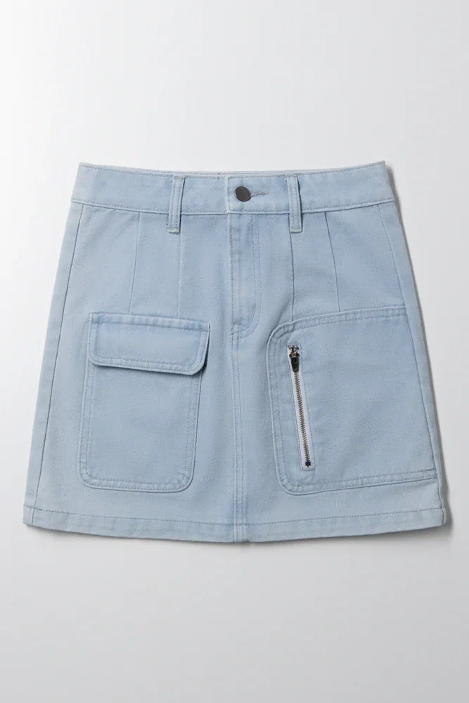A-Line Denim Skirt Light Blue