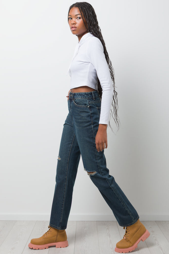 Long Sleeve Rib Top With Hood White