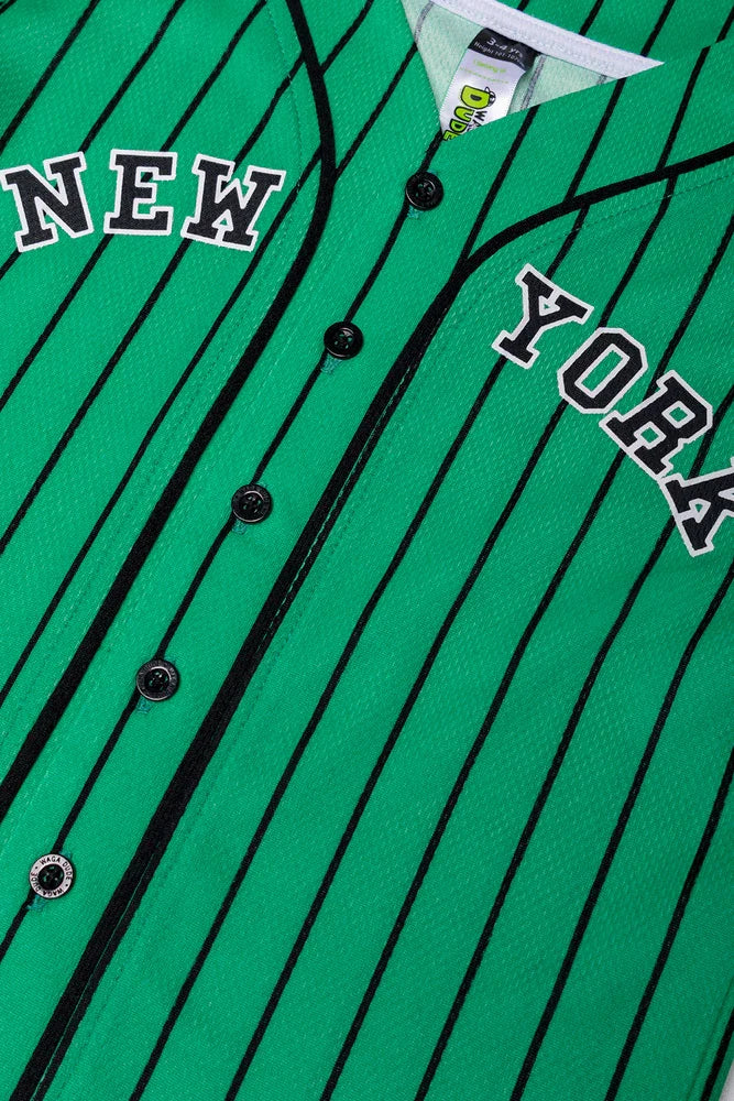 Baseball Stripe Button Through T-Shirt Green
