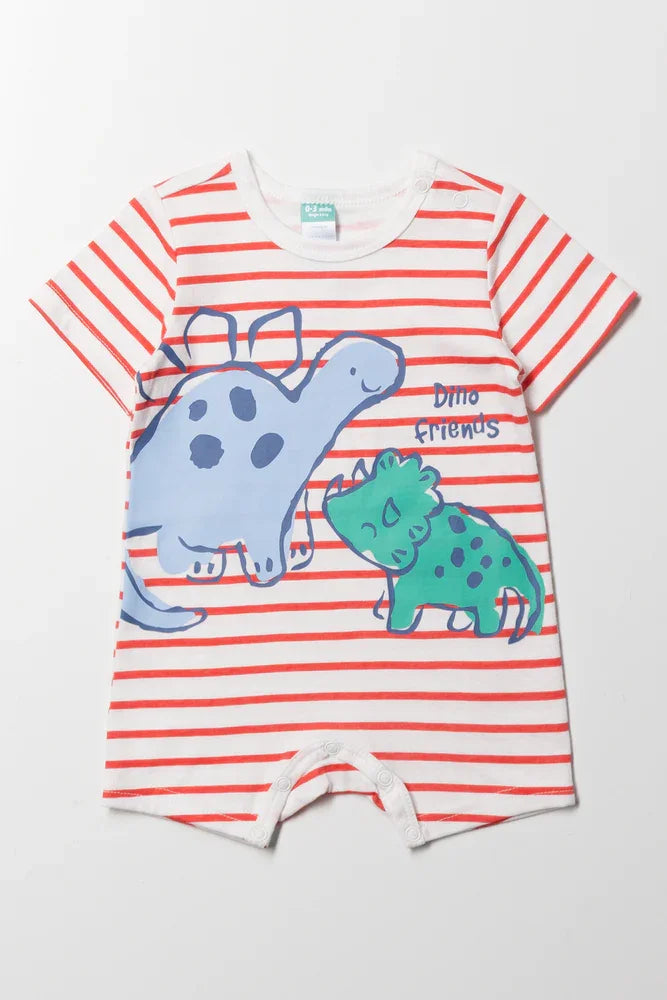 Dinosaur Friends Romper Red