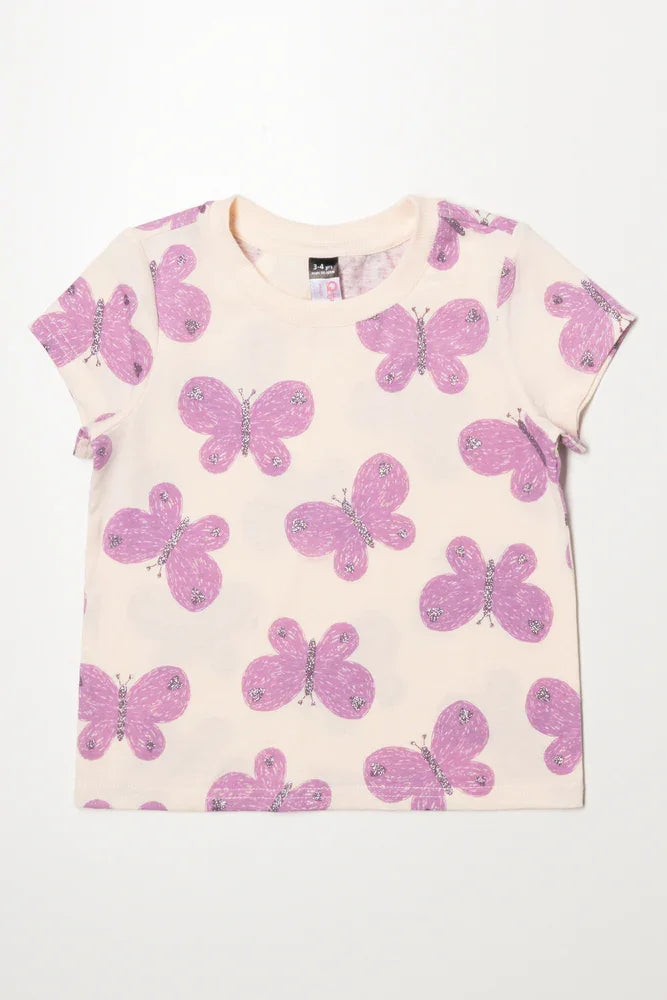 Butterfly Short Sleeve T-Shirt Cream