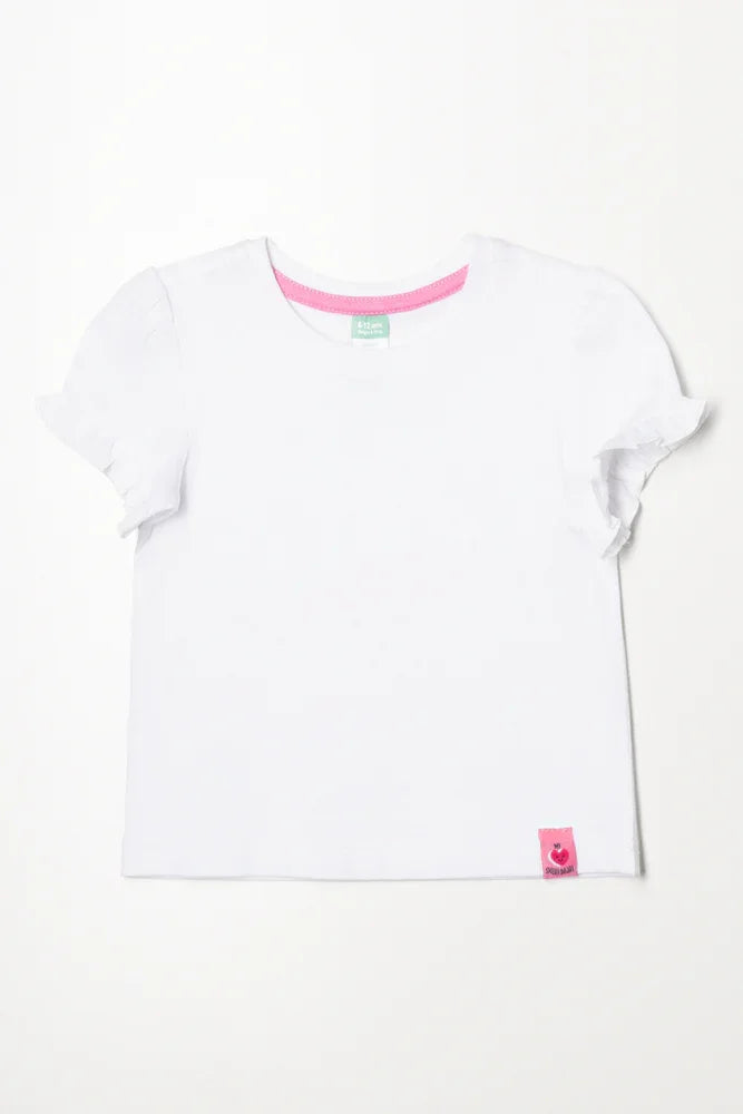 Frill Sleeve T-Shirt White