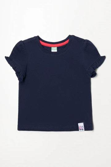 Frill Sleeve T-Shirt Navy