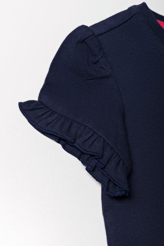 Frill Sleeve T-Shirt Navy