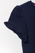 Frill Sleeve T-Shirt Navy (1)