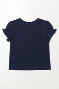 Frill Sleeve T-Shirt Navy (2)