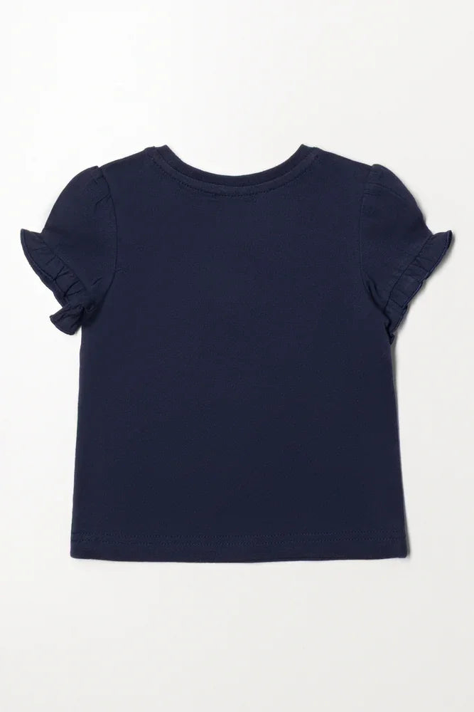 Frill Sleeve T-Shirt Navy (2)