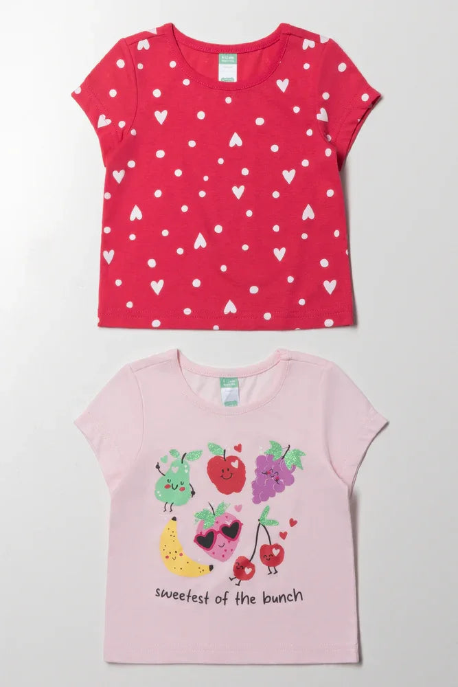 2 Pack Heart Short Sleeve T-Shirts Pink