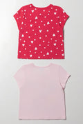 2 Pack Heart Short Sleeve T-Shirts Pink (2)