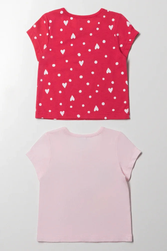 2 Pack Heart Short Sleeve T-Shirts Pink (2)