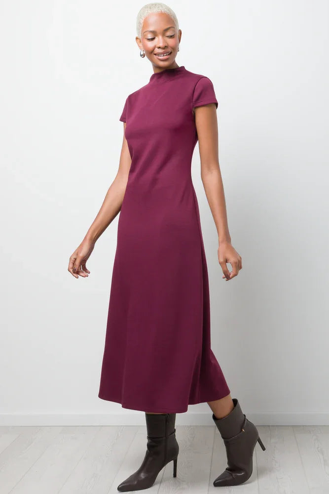 Fit and Flare Knit Dress Burgundy