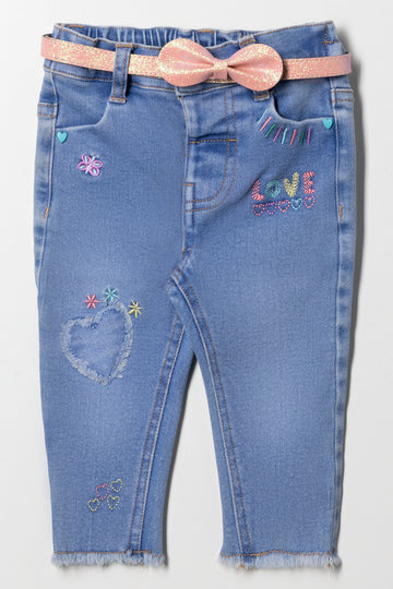 Belted Denim Jeans Blue