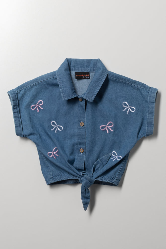 Chambray Front Tie Shirt Blue
