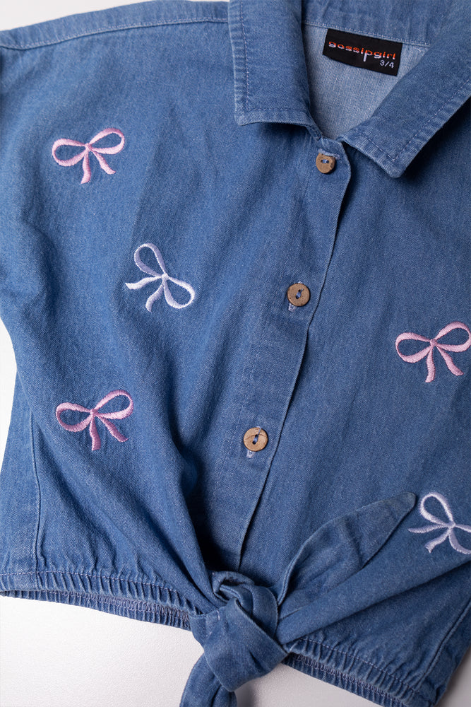Chambray Front Tie Shirt Blue
