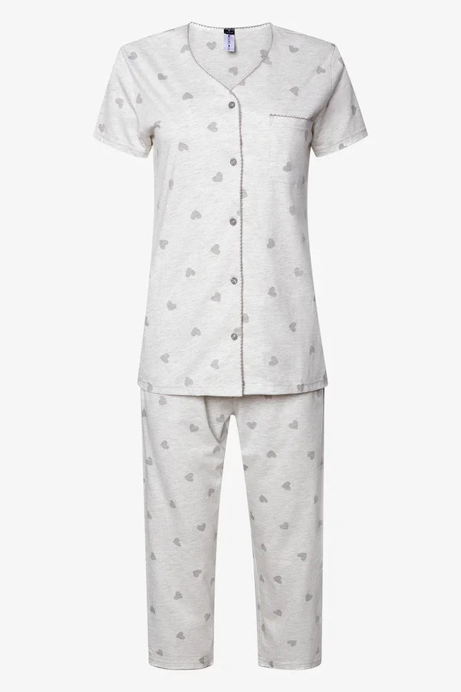 Button Through Capri Pyjamas  White