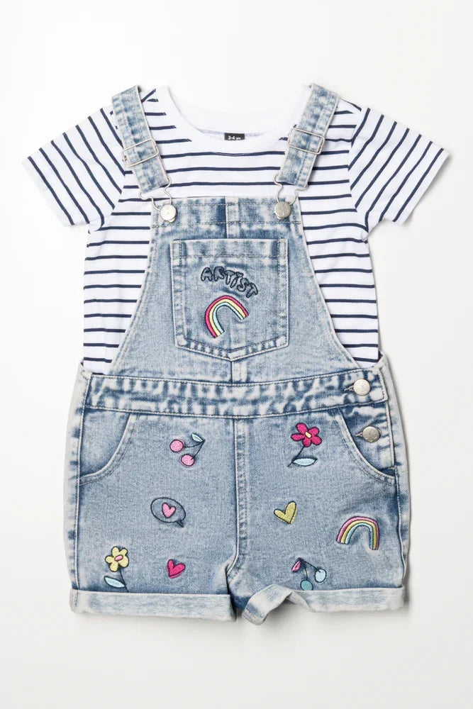 Embroidered Dungaree Light Blue