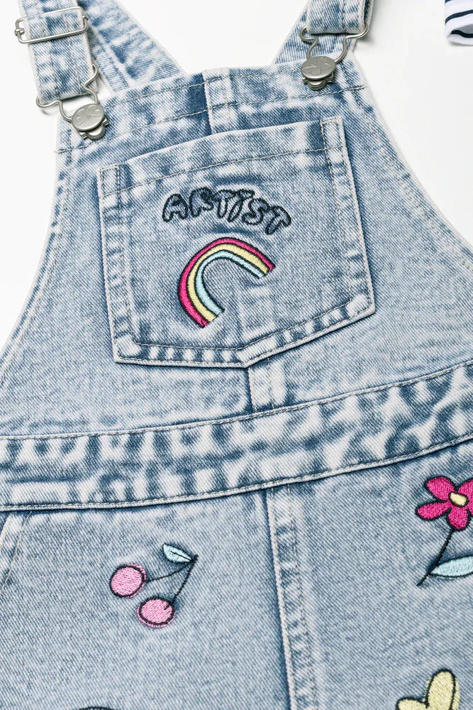 Embroidered Dungaree Light Blue
