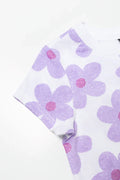 Floral Short Sleeve T-Shirt White And Purple (2)