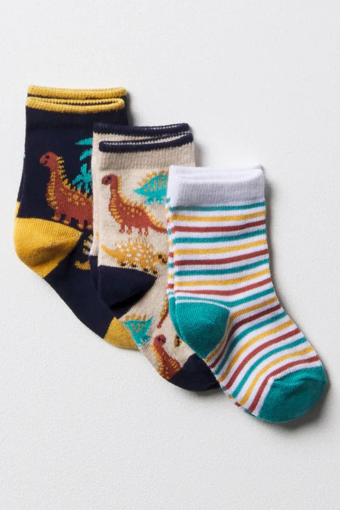 3 Pack Dinosaur Socks Multi