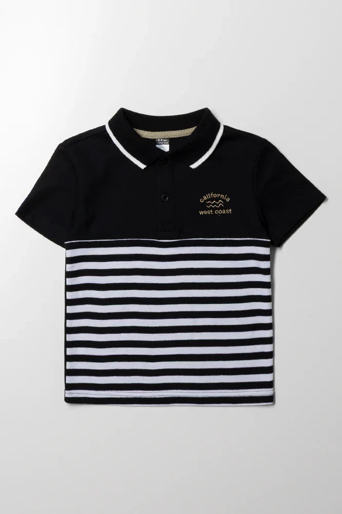 Stripe Short Sleeve Golfer White And Black