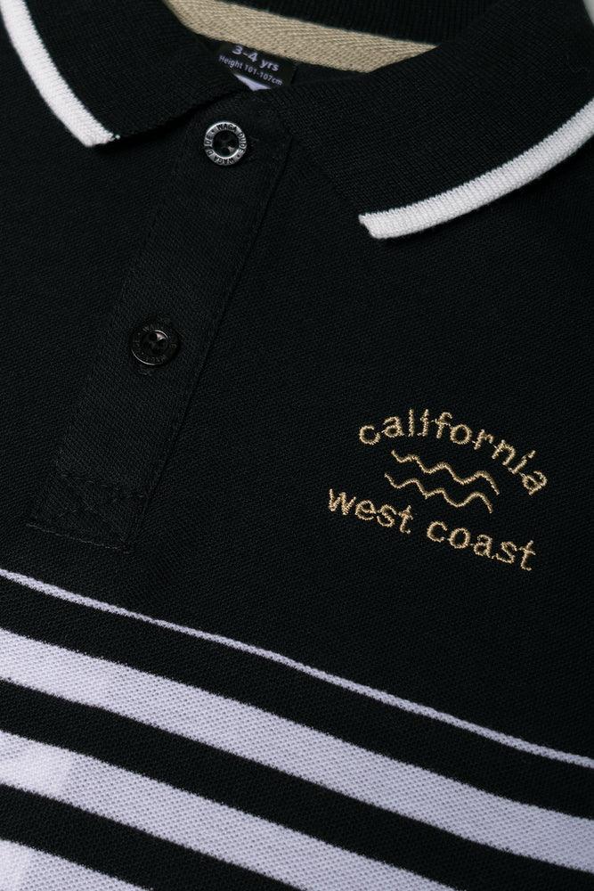 Stripe Short Sleeve Golfer White And Black