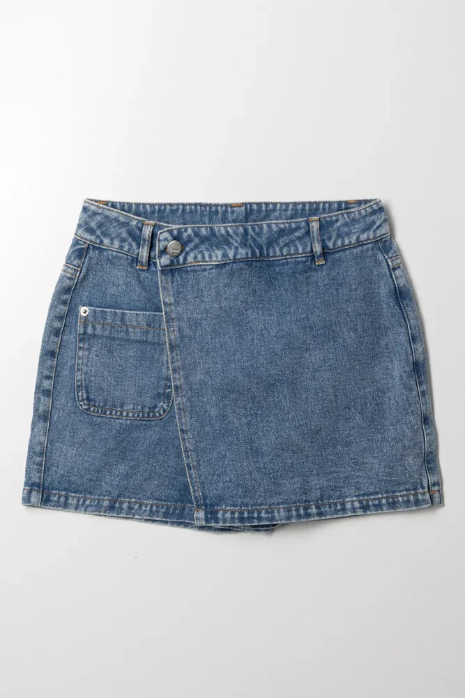 Pocket Detail Denim Skorts Blue