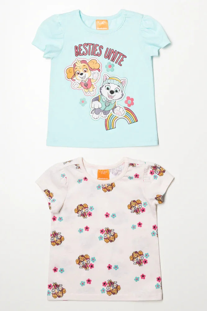Paw Patrol 2 Pack Short Sleeve T-Shirts Light Blue And Natural