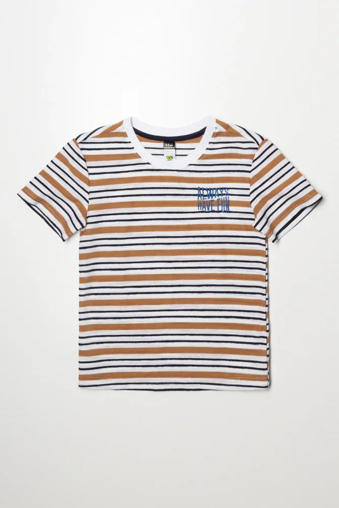 Stripe Short Sleeve T-Shirt Natural And Black