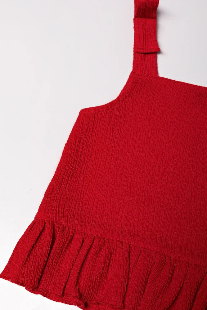 STRAPPY PEPLUM TEXTURED KNIT SET RED