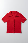 Seamless Button Down Collar Top Red
