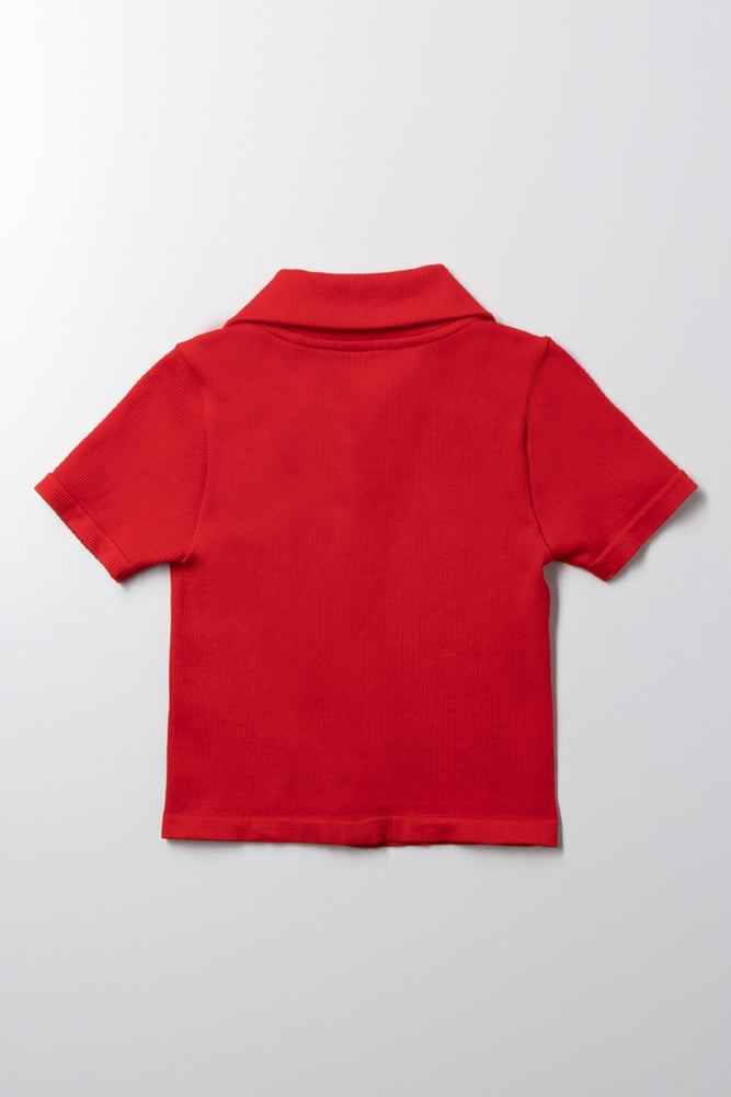 Seamless Button Down Collar Top Red (2)